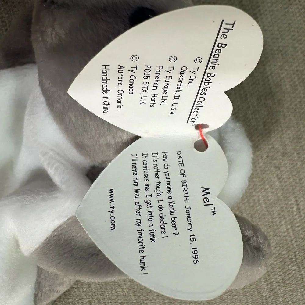Ty Beanie Baby 1996 Mel Gray Koala Stuffed Animal Plush